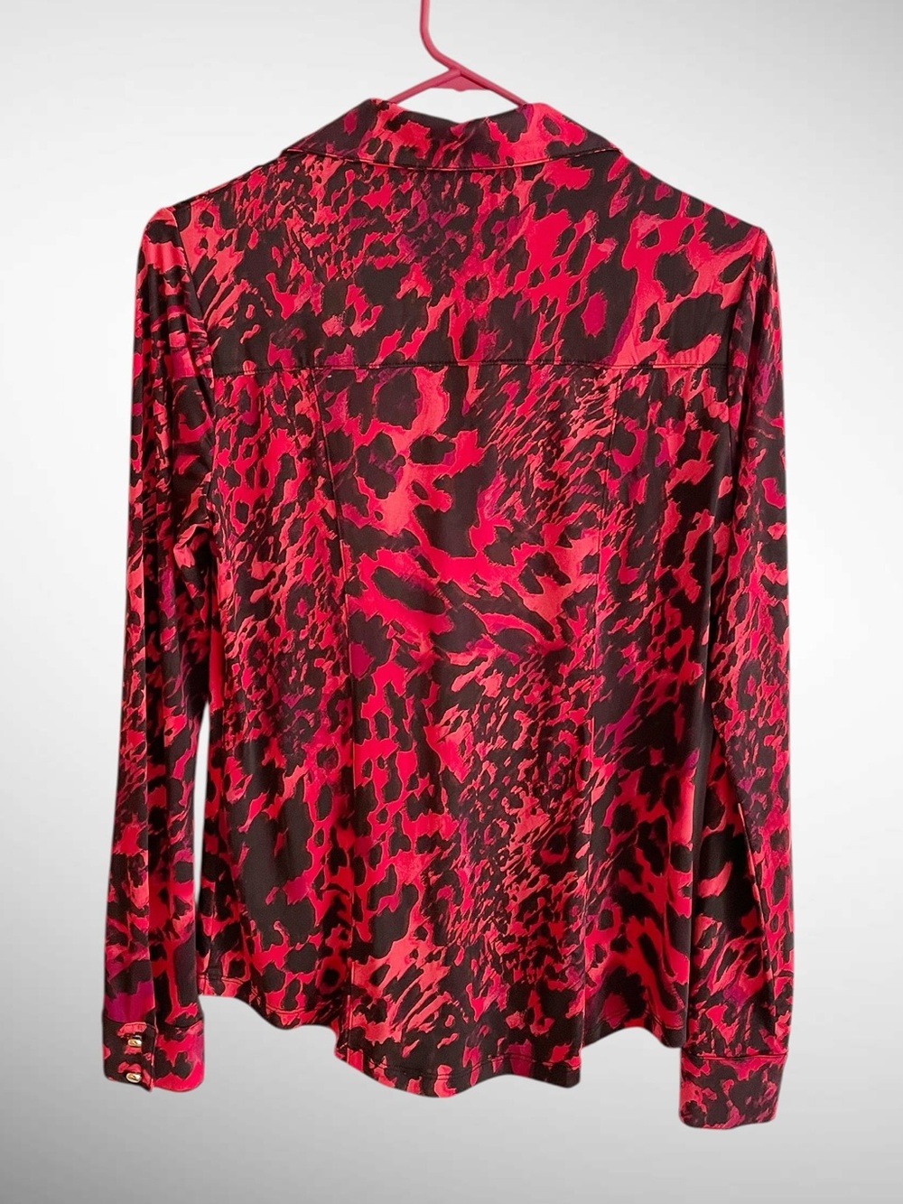 Cache Vintage Buttondown Red Leopard Print Blouse Long Sleeves - Picture 5 of 11